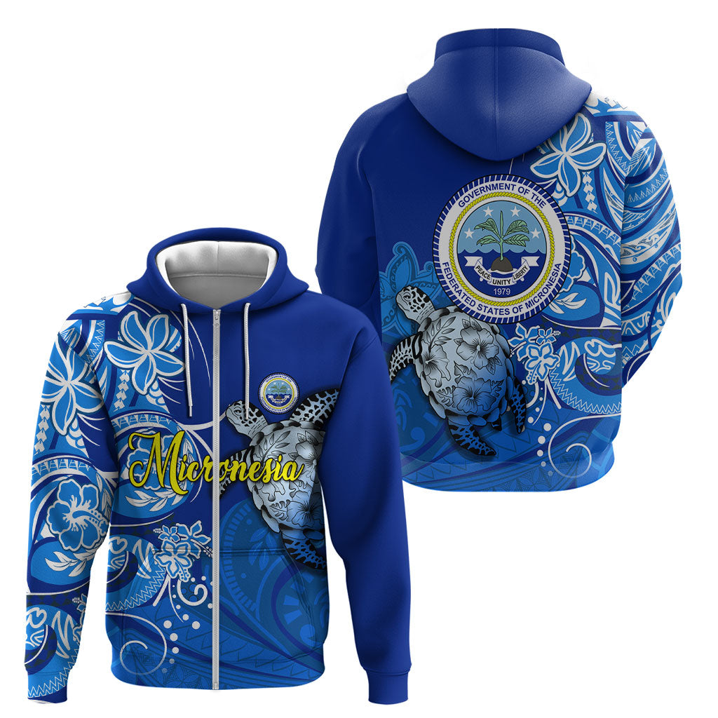 Micronesia Sea Turtle Zip Hoodie Federated States Of Micronesia Tribal Floral Pattern TS04 - Polynesian Pride