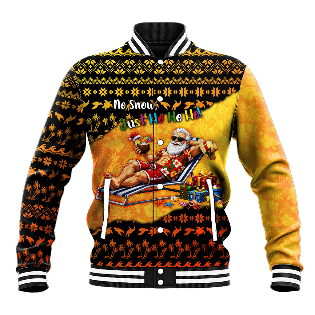 Tropical Christmas In July Santa Claus Baseball Jacket Festive Hawaiian With Beach Reindeer Sleigh
