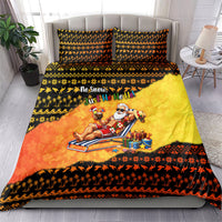 Tropical Christmas In July Santa Claus Bedding Set Festive Hawaiian With Beach Reindeer Sleigh