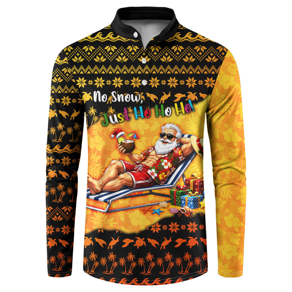 Tropical Christmas In July Santa Claus Button Sweatshirt Festive Hawaiian With Beach Reindeer Sleigh