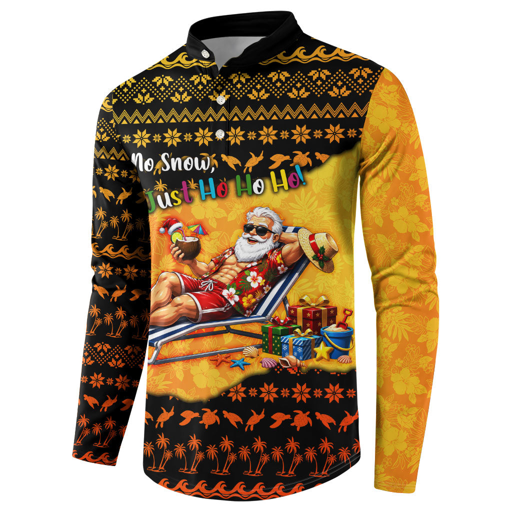 Tropical Christmas In July Santa Claus Button Sweatshirt Festive Hawaiian With Beach Reindeer Sleigh