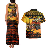 Tropical Christmas In July Santa Claus Couples Matching Tank Maxi Dress and Hawaiian Shirt Festive Hawaiian With Beach Reindeer Sleigh