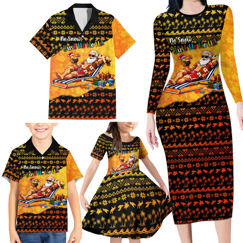 Tropical Christmas In July Santa Claus Family Matching Long Sleeve Bodycon Dress and Hawaiian Shirt Festive Hawaiian With Beach Reindeer Sleigh