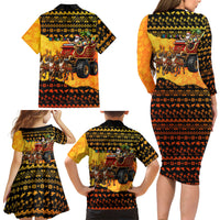 Tropical Christmas In July Santa Claus Family Matching Long Sleeve Bodycon Dress and Hawaiian Shirt Festive Hawaiian With Beach Reindeer Sleigh