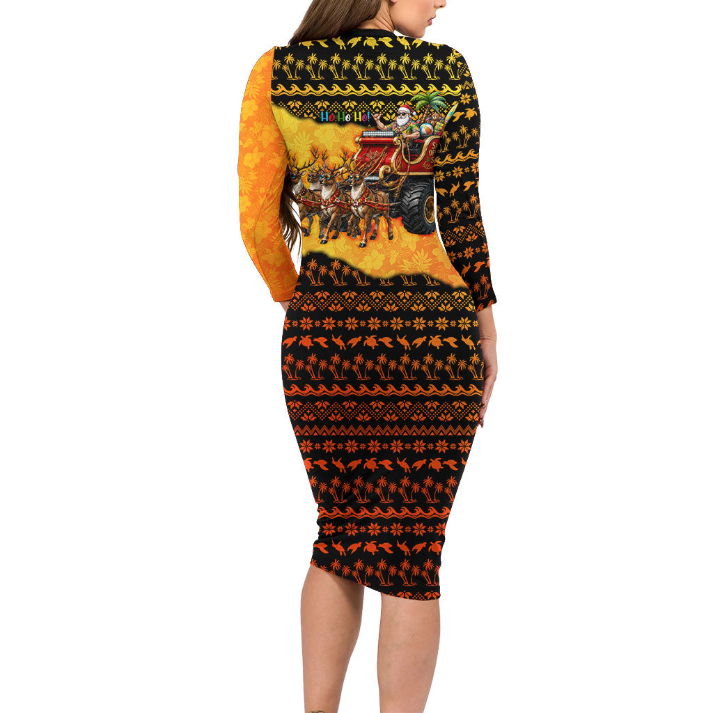 Tropical Christmas In July Santa Claus Family Matching Long Sleeve Bodycon Dress and Hawaiian Shirt Festive Hawaiian With Beach Reindeer Sleigh