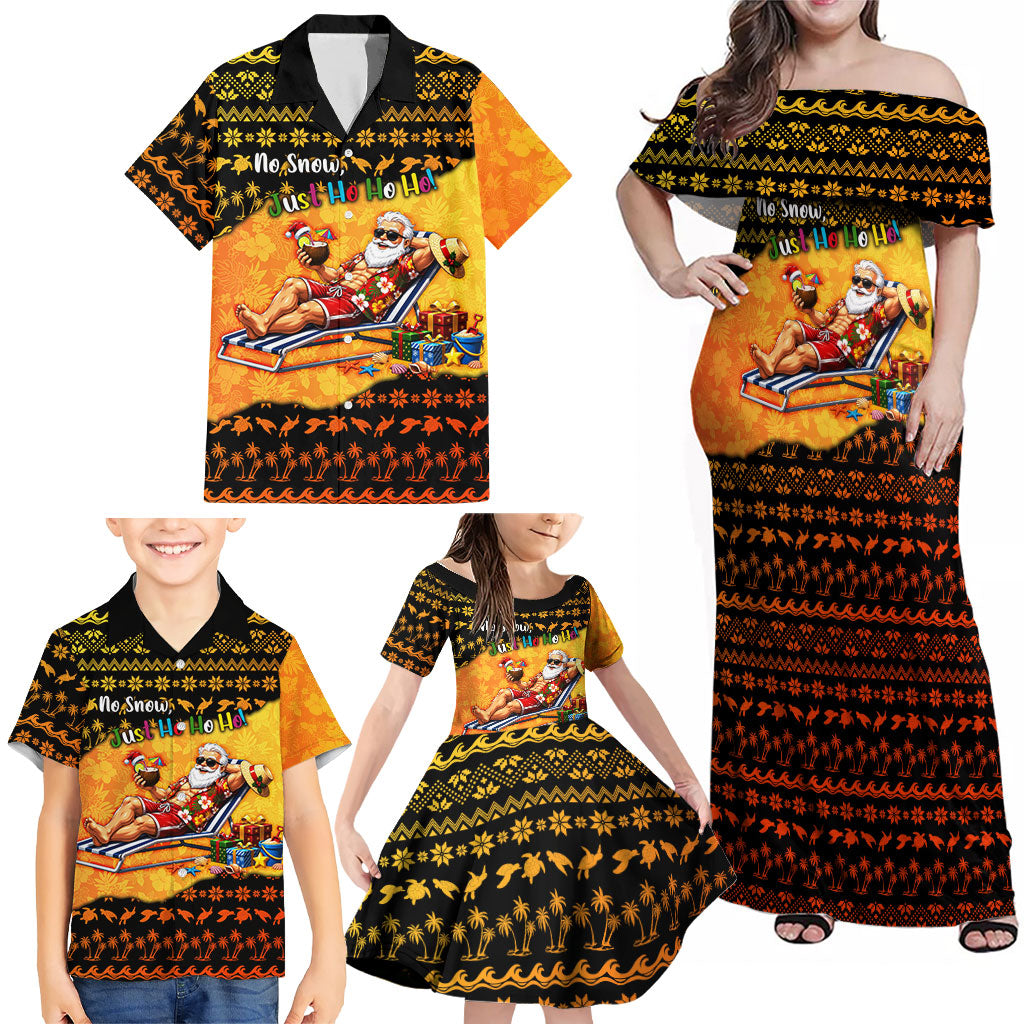 Tropical Christmas In July Santa Claus Family Matching Off Shoulder Maxi Dress and Hawaiian Shirt Festive Hawaiian With Beach Reindeer Sleigh