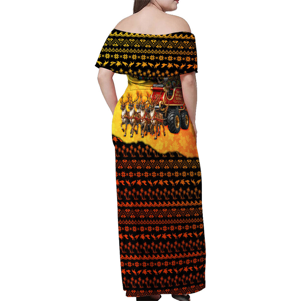 Tropical Christmas In July Santa Claus Family Matching Off Shoulder Maxi Dress and Hawaiian Shirt Festive Hawaiian With Beach Reindeer Sleigh