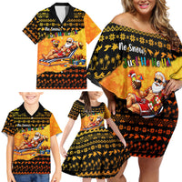 Tropical Christmas In July Santa Claus Family Matching Off Shoulder Short Dress and Hawaiian Shirt Festive Hawaiian With Beach Reindeer Sleigh