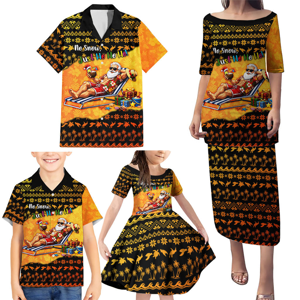 Tropical Christmas In July Santa Claus Family Matching Puletasi and Hawaiian Shirt Festive Hawaiian With Beach Reindeer Sleigh