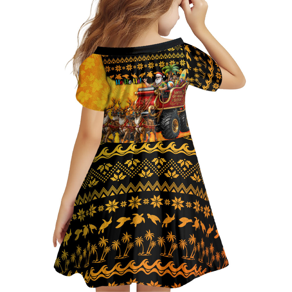 Tropical Christmas In July Santa Claus Family Matching Short Sleeve Bodycon Dress and Hawaiian Shirt Festive Hawaiian With Beach Reindeer Sleigh