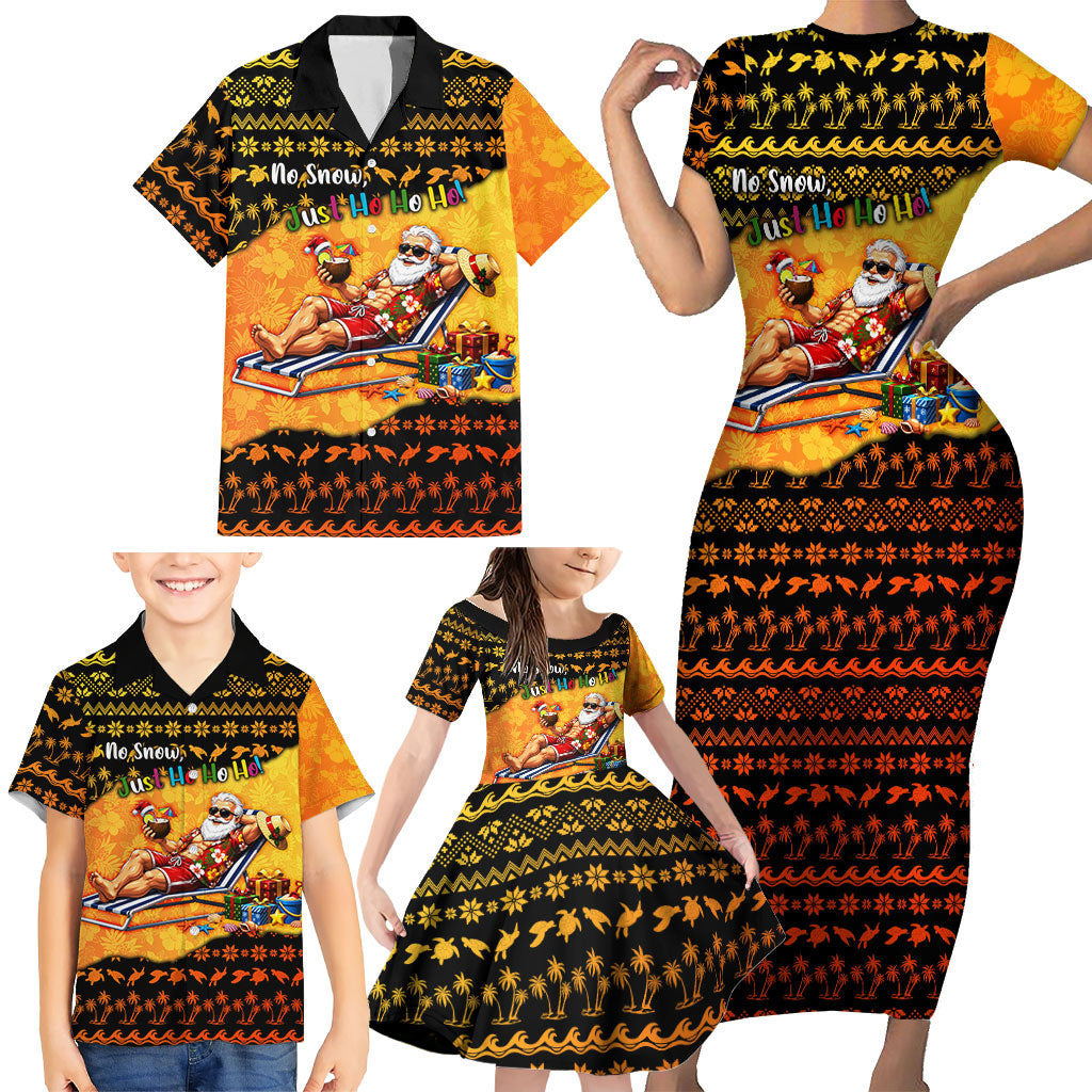 Tropical Christmas In July Santa Claus Family Matching Short Sleeve Bodycon Dress and Hawaiian Shirt Festive Hawaiian With Beach Reindeer Sleigh
