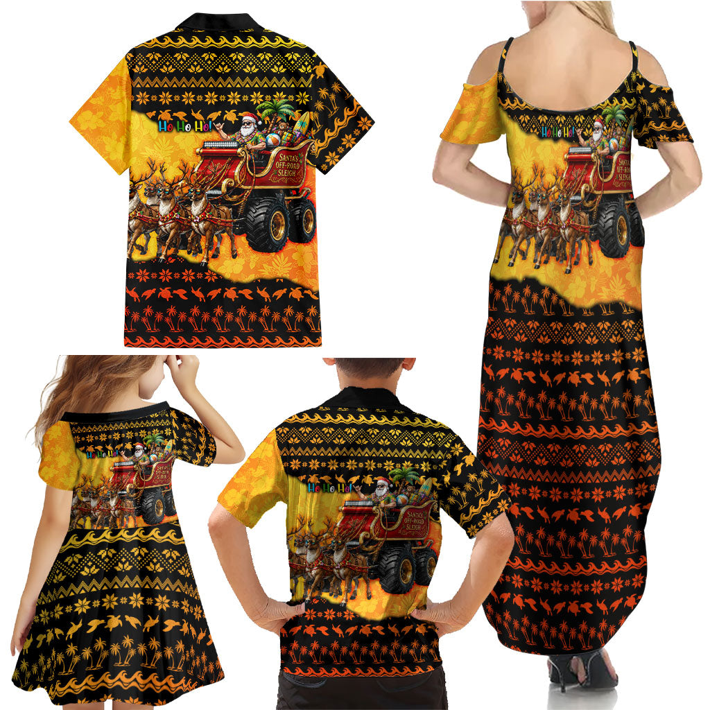 Tropical Christmas In July Santa Claus Family Matching Summer Maxi Dress and Hawaiian Shirt Festive Hawaiian With Beach Reindeer Sleigh