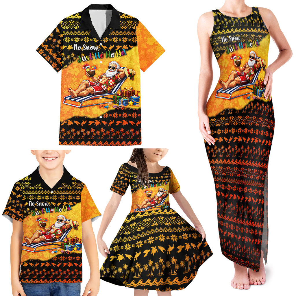 Tropical Christmas In July Santa Claus Family Matching Tank Maxi Dress and Hawaiian Shirt Festive Hawaiian With Beach Reindeer Sleigh