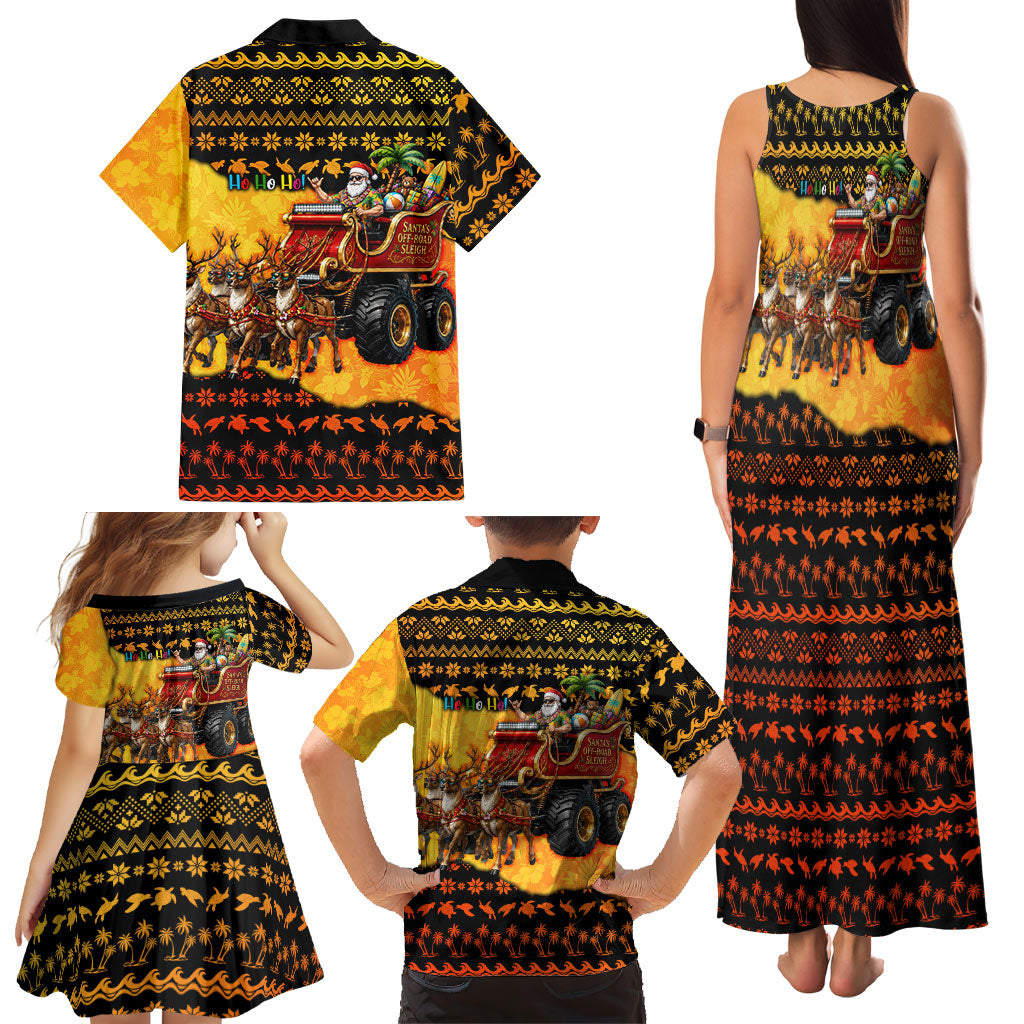 Tropical Christmas In July Santa Claus Family Matching Tank Maxi Dress and Hawaiian Shirt Festive Hawaiian With Beach Reindeer Sleigh