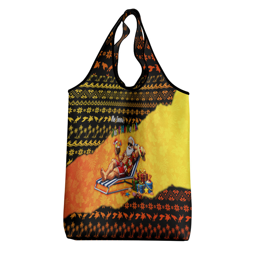 Tropical Christmas In July Santa Claus Grocery Bag Festive Hawaiian With Beach Reindeer Sleigh