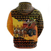 Tropical Christmas In July Santa Claus Hoodie Festive Hawaiian With Beach Reindeer Sleigh
