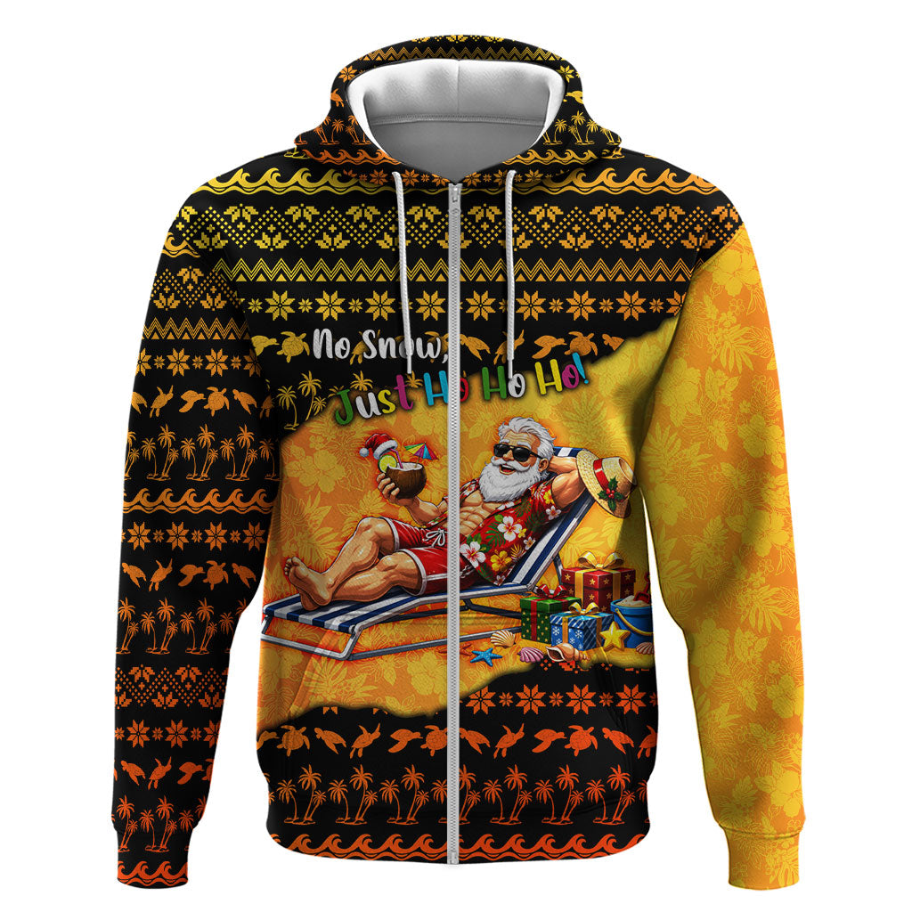 Tropical Christmas In July Santa Claus Hoodie Festive Hawaiian With Beach Reindeer Sleigh