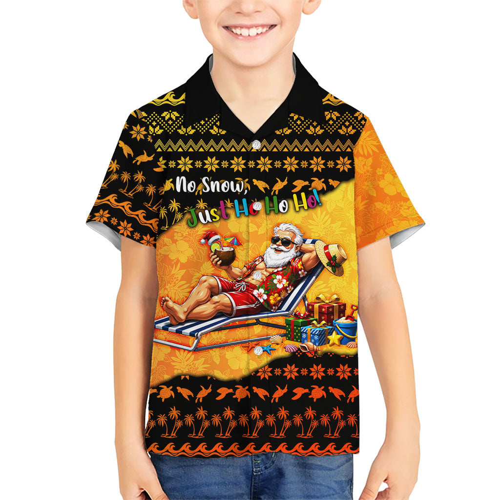 Tropical Christmas In July Santa Claus Kid Hawaiian Shirt Festive Hawaiian With Beach Reindeer Sleigh TS04 Kid Orange Black - Polynesian Pride