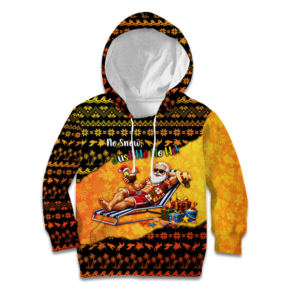 Tropical Christmas In July Santa Claus Kid Hoodie Festive Hawaiian With Beach Reindeer Sleigh