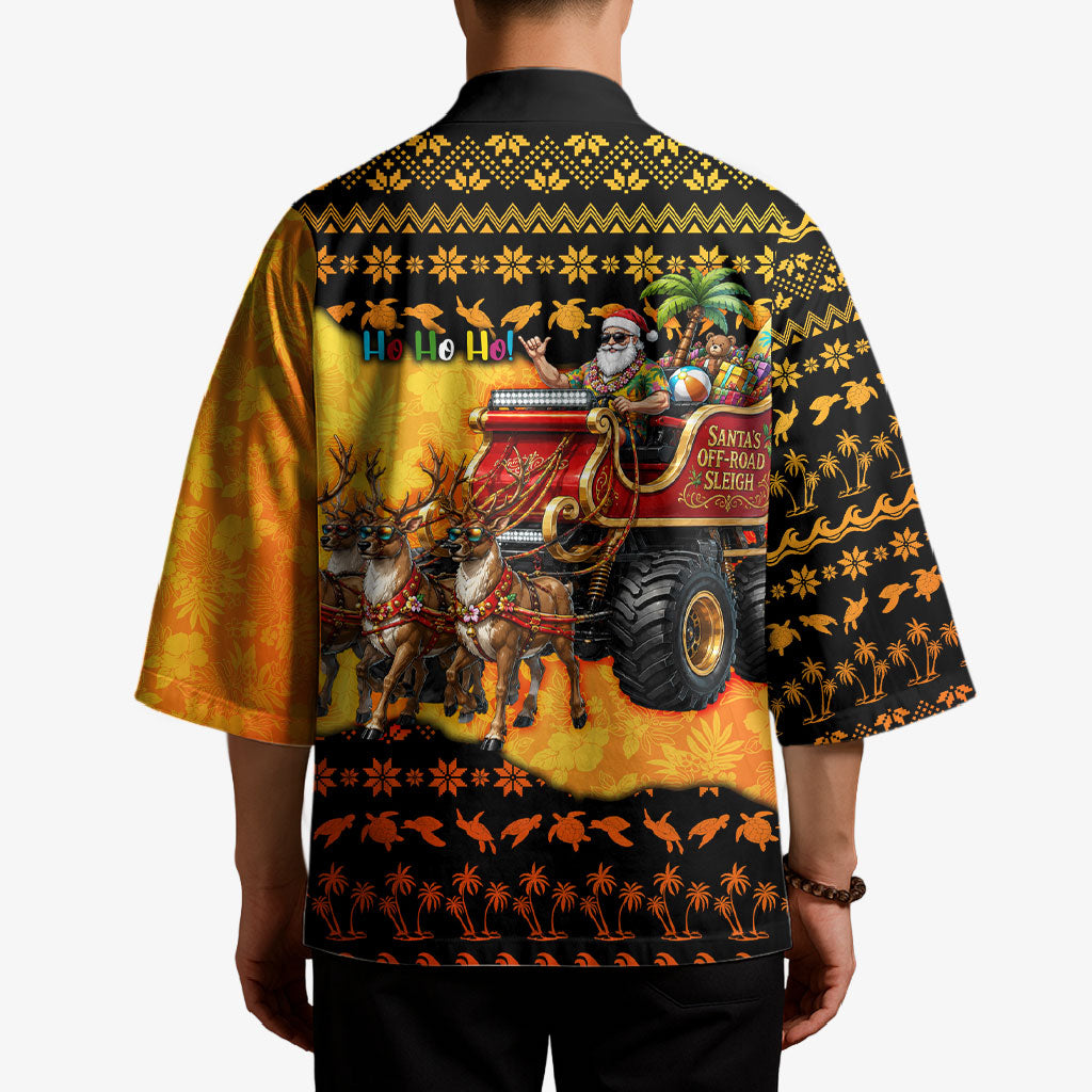 Tropical Christmas In July Santa Claus Kimono Festive Hawaiian With Beach Reindeer Sleigh