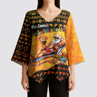 Tropical Christmas In July Santa Claus Kimono Sleeve Blouse Festive Hawaiian With Beach Reindeer Sleigh