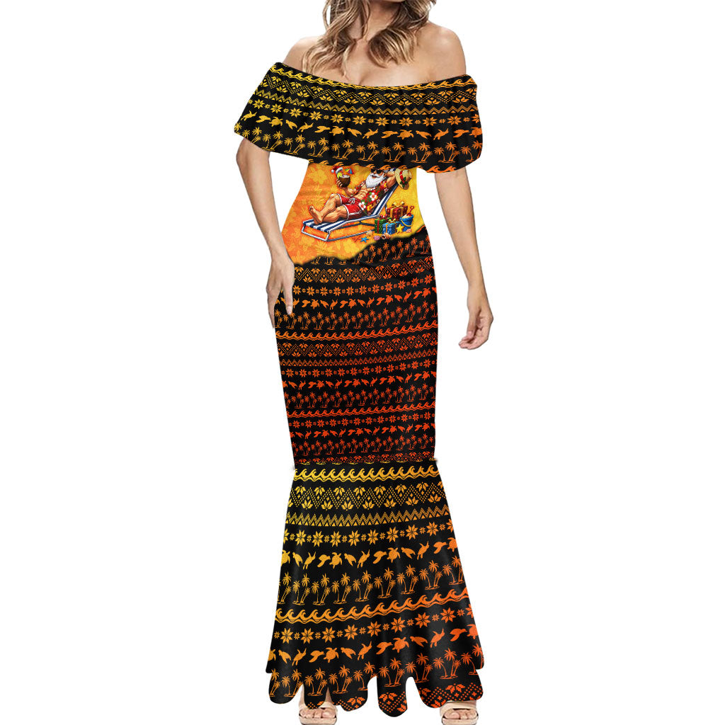 Tropical Christmas In July Santa Claus Mermaid Dress Festive Hawaiian With Beach Reindeer Sleigh
