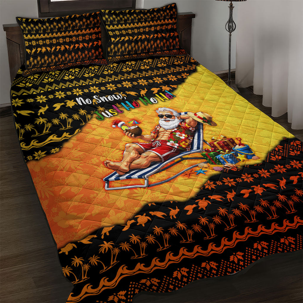Tropical Christmas In July Santa Claus Quilt Bed Set Festive Hawaiian With Beach Reindeer Sleigh