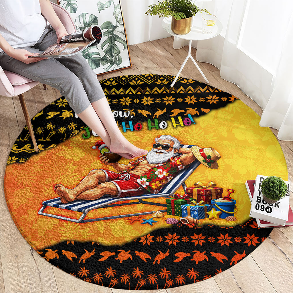 Tropical Christmas In July Santa Claus Round Carpet Festive Hawaiian With Beach Reindeer Sleigh