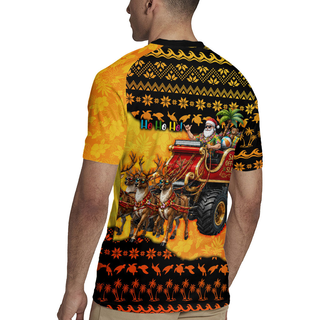 Tropical Christmas In July Santa Claus Rugby Jersey Festive Hawaiian With Beach Reindeer Sleigh