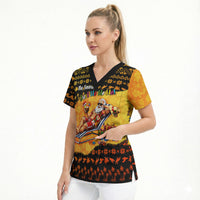 Tropical Christmas In July Santa Claus Scrub Top Festive Hawaiian With Beach Reindeer Sleigh