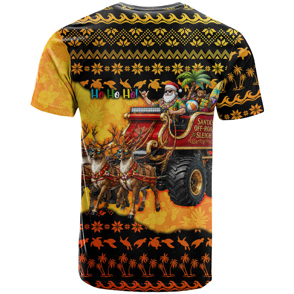 Tropical Christmas In July Santa Claus T Shirt Festive Hawaiian With Beach Reindeer Sleigh