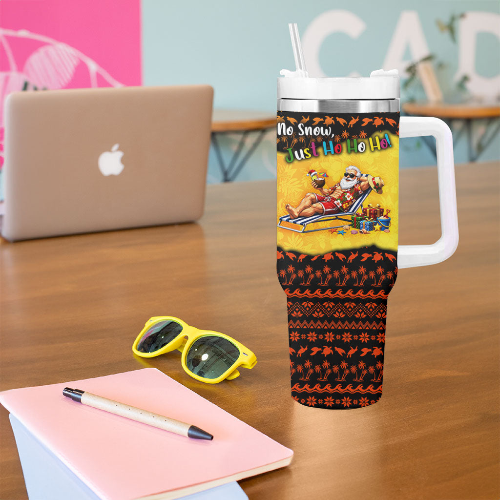 Tropical Christmas In July Santa Claus Tumbler With Handle Festive Hawaiian With Beach Reindeer Sleigh