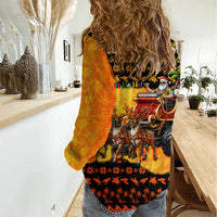 Tropical Christmas In July Santa Claus Women Casual Shirt Festive Hawaiian With Beach Reindeer Sleigh