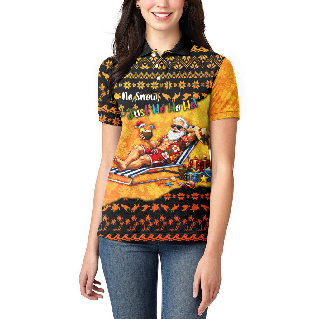 Tropical Christmas In July Santa Claus Women Polo Shirt Festive Hawaiian With Beach Reindeer Sleigh