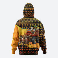 Tropical Christmas In July Santa Claus Zip Hoodie Festive Hawaiian With Beach Reindeer Sleigh