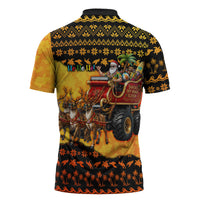 Tropical Christmas In July Santa Claus Zipper Polo Shirt Festive Hawaiian With Beach Reindeer Sleigh