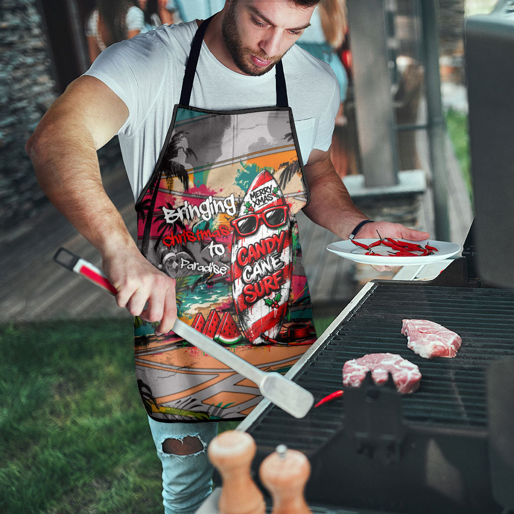 Tropical Christmas In July Candy Cane Surf Apron Vibrant Street Art Beach Graffiti Graphic
