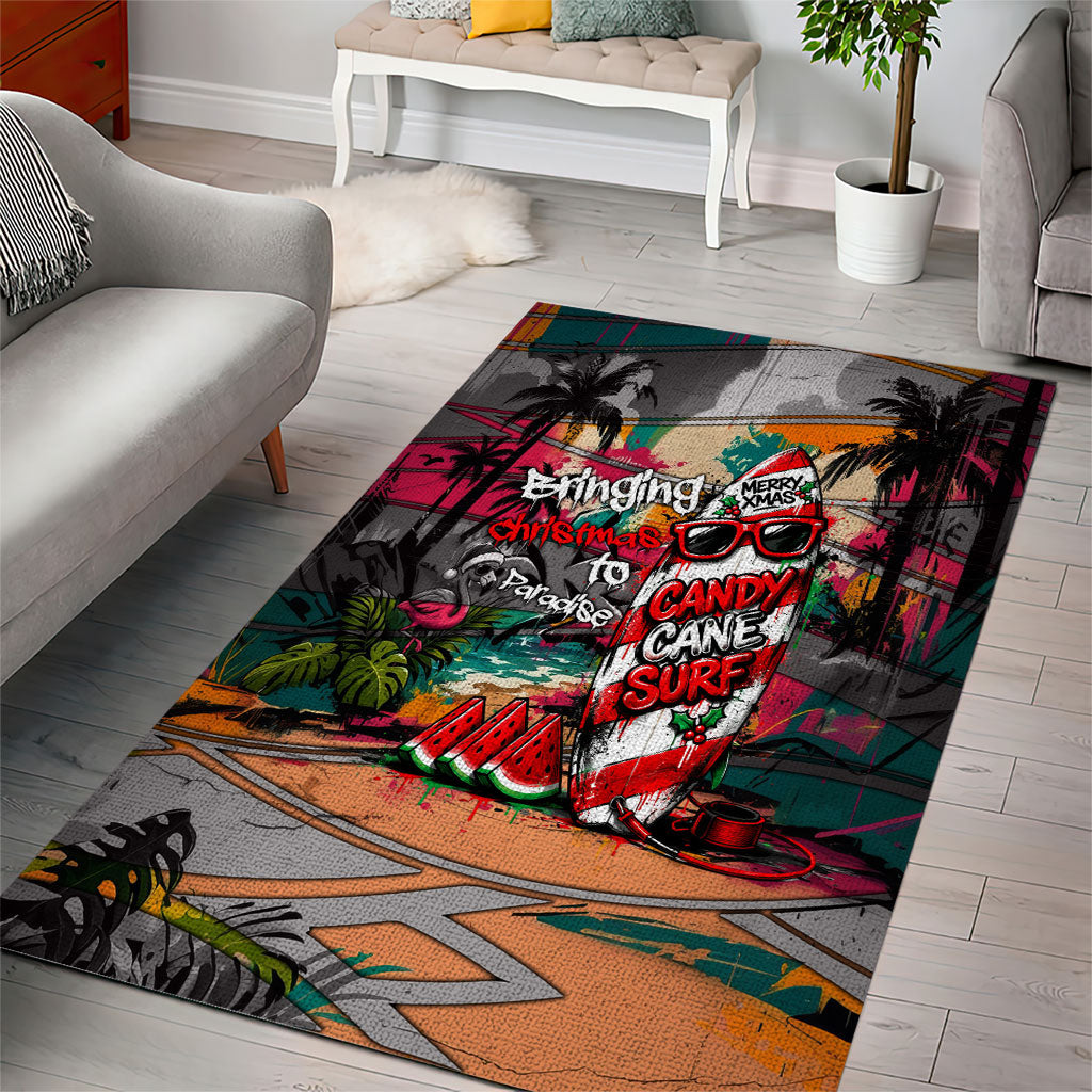 Tropical Christmas In July Candy Cane Surf Area Rug Vibrant Street Art Beach Graffiti Graphic
