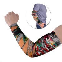 Tropical Christmas In July Candy Cane Surf Arm Sleeves Vibrant Street Art Beach Graffiti Graphic