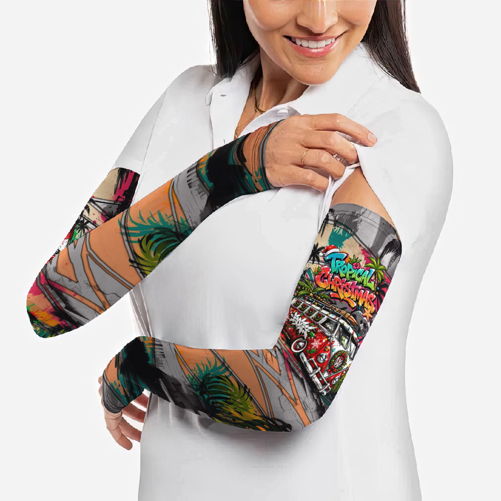 Tropical Christmas In July Candy Cane Surf Arm Sleeves Vibrant Street Art Beach Graffiti Graphic