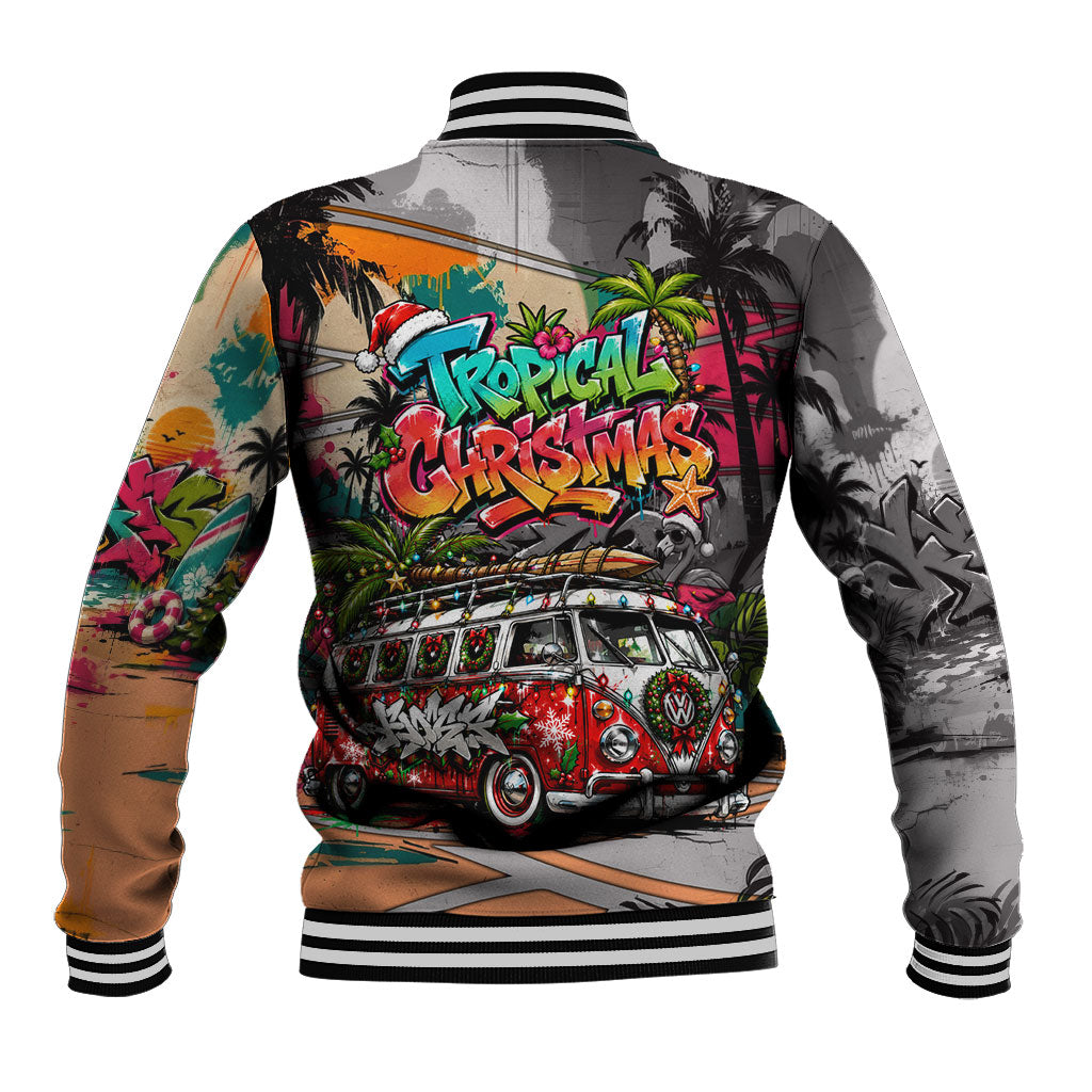 Tropical Christmas In July Candy Cane Surf Baseball Jacket Vibrant Street Art Beach Graffiti Graphic