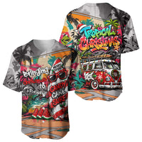 Tropical Christmas In July Candy Cane Surf Baseball Jersey Vibrant Street Art Beach Graffiti Graphic