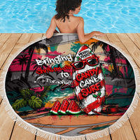 Tropical Christmas In July Candy Cane Surf Beach Blanket Vibrant Street Art Beach Graffiti Graphic