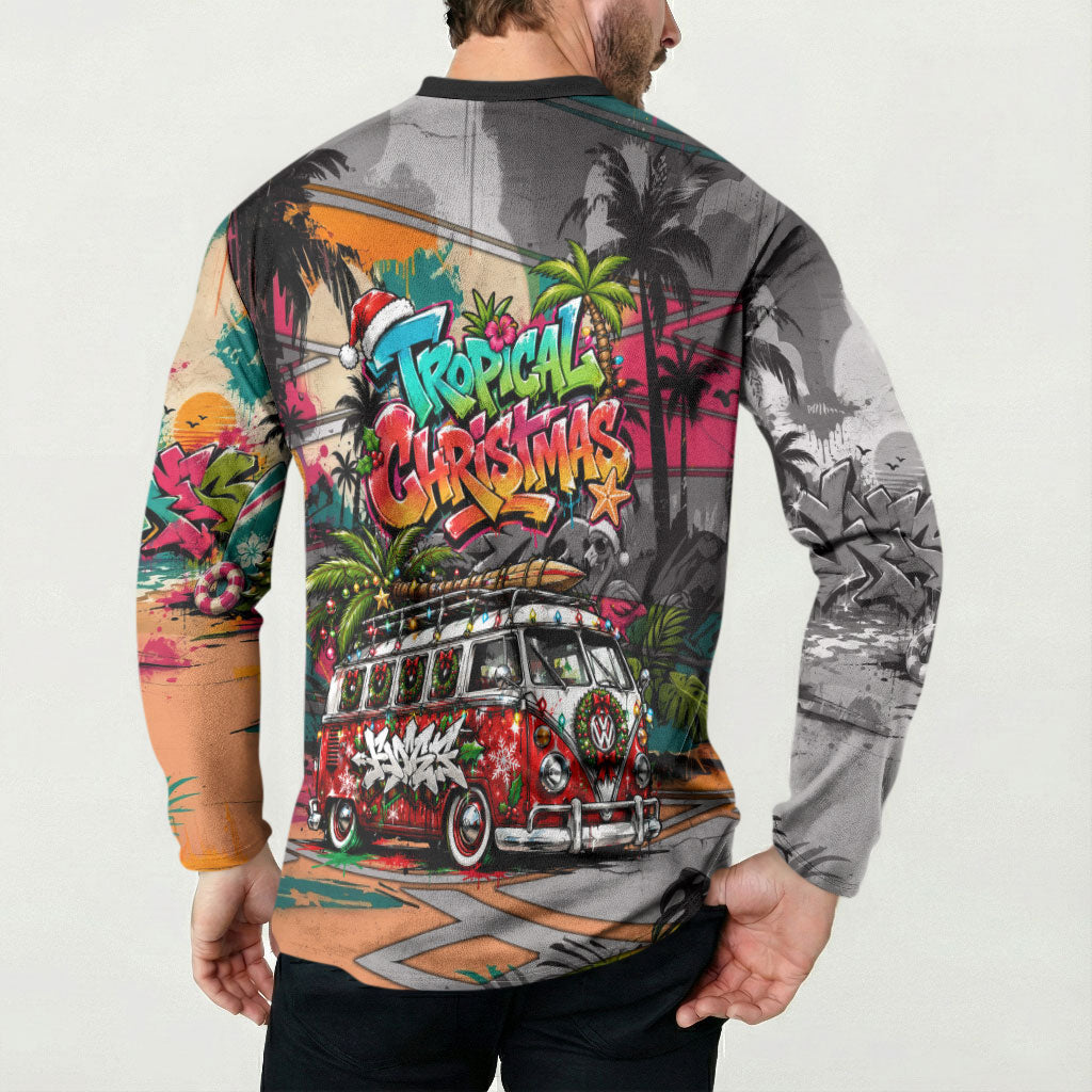 Tropical Christmas In July Candy Cane Surf Button Sweatshirt Vibrant Street Art Beach Graffiti Graphic