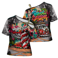 Tropical Christmas In July Candy Cane Surf Cross Shoulder Shirt Vibrant Street Art Beach Graffiti Graphic
