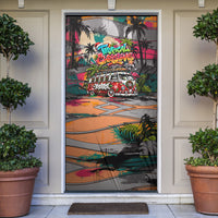 Tropical Christmas In July Candy Cane Surf Door Cover Vibrant Street Art Beach Graffiti Graphic