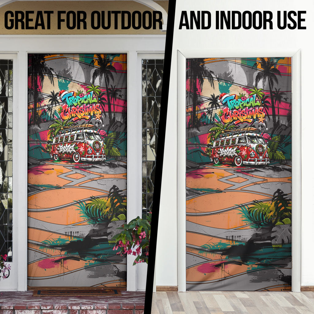Tropical Christmas In July Candy Cane Surf Door Cover Vibrant Street Art Beach Graffiti Graphic