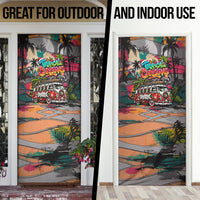 Tropical Christmas In July Candy Cane Surf Door Cover Vibrant Street Art Beach Graffiti Graphic