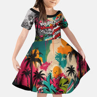 Tropical Christmas In July Candy Cane Surf Family Matching Off Shoulder Maxi Dress and Hawaiian Shirt Vibrant Street Art Beach Graffiti Graphic