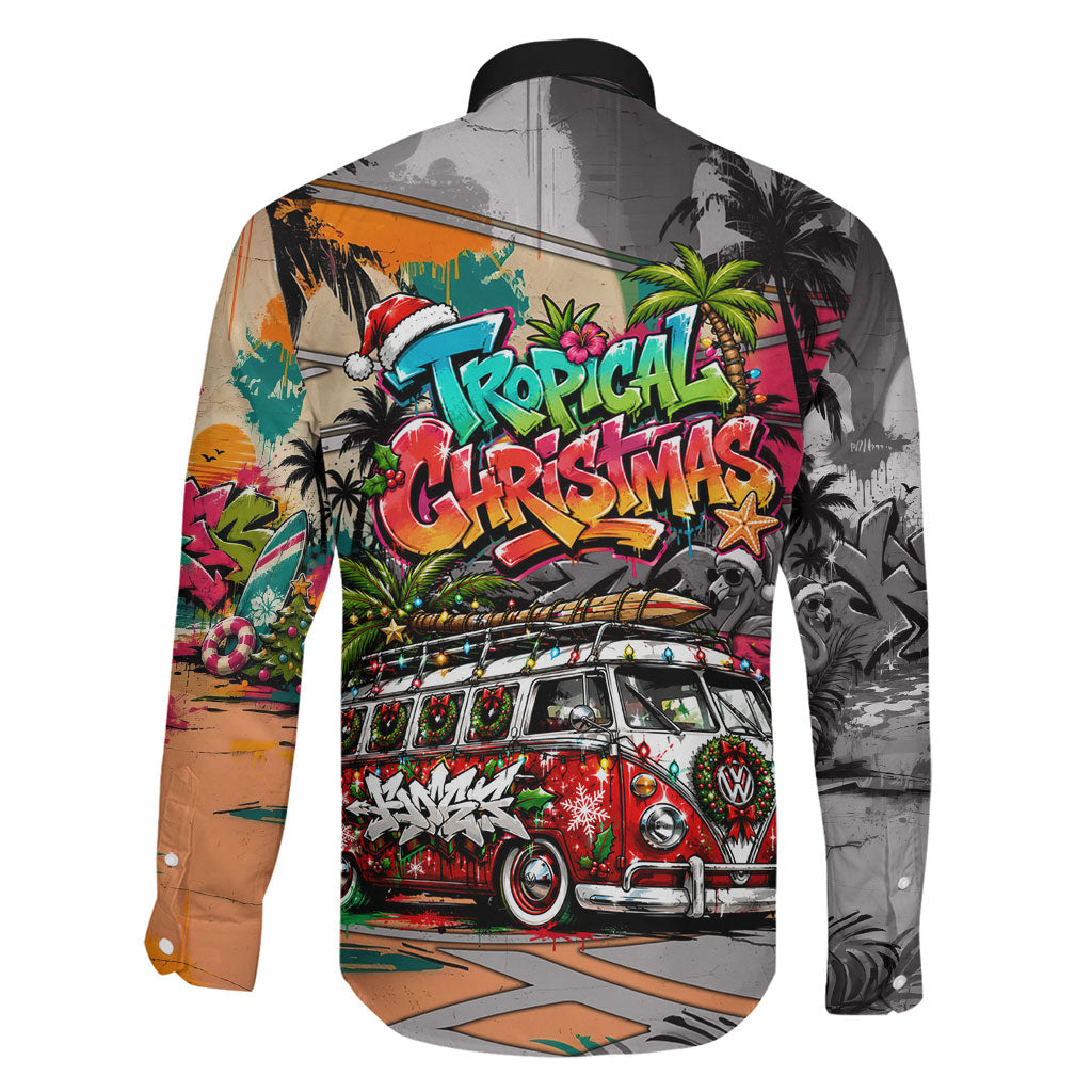 Tropical Christmas In July Candy Cane Surf Family Matching Off Shoulder Short Dress and Hawaiian Shirt Vibrant Street Art Beach Graffiti Graphic